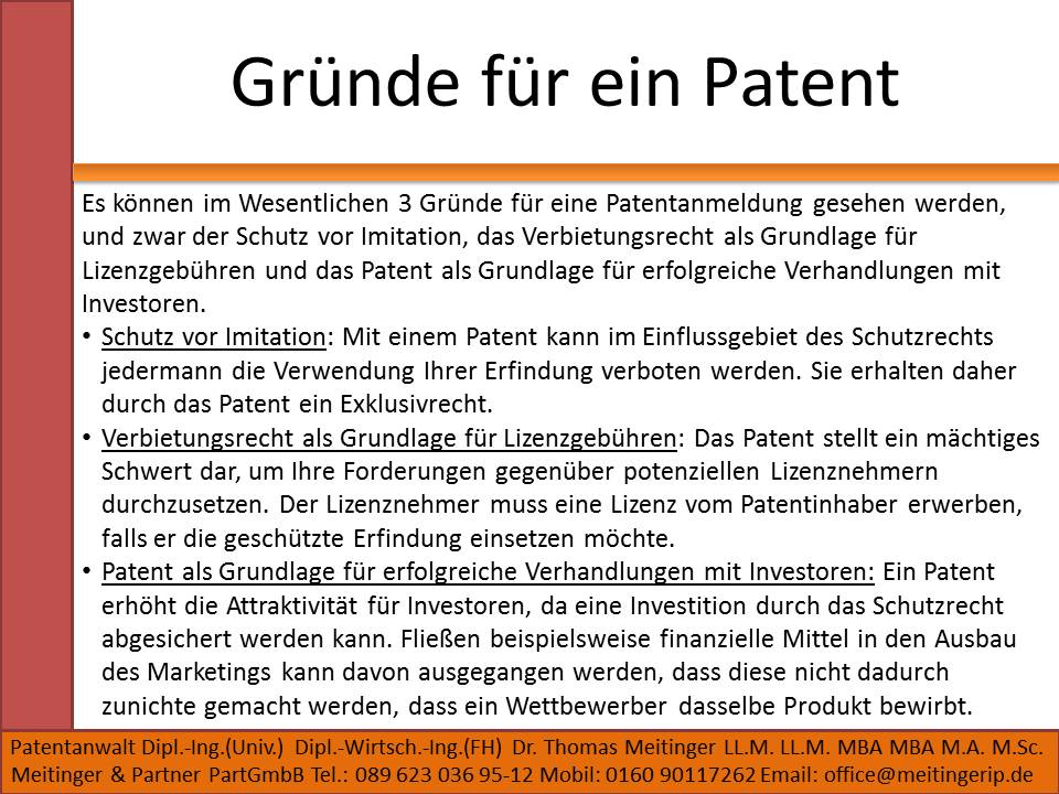 Gründe für ein Patent für mich