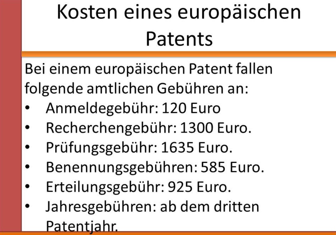 Die Kosten eines Patents
